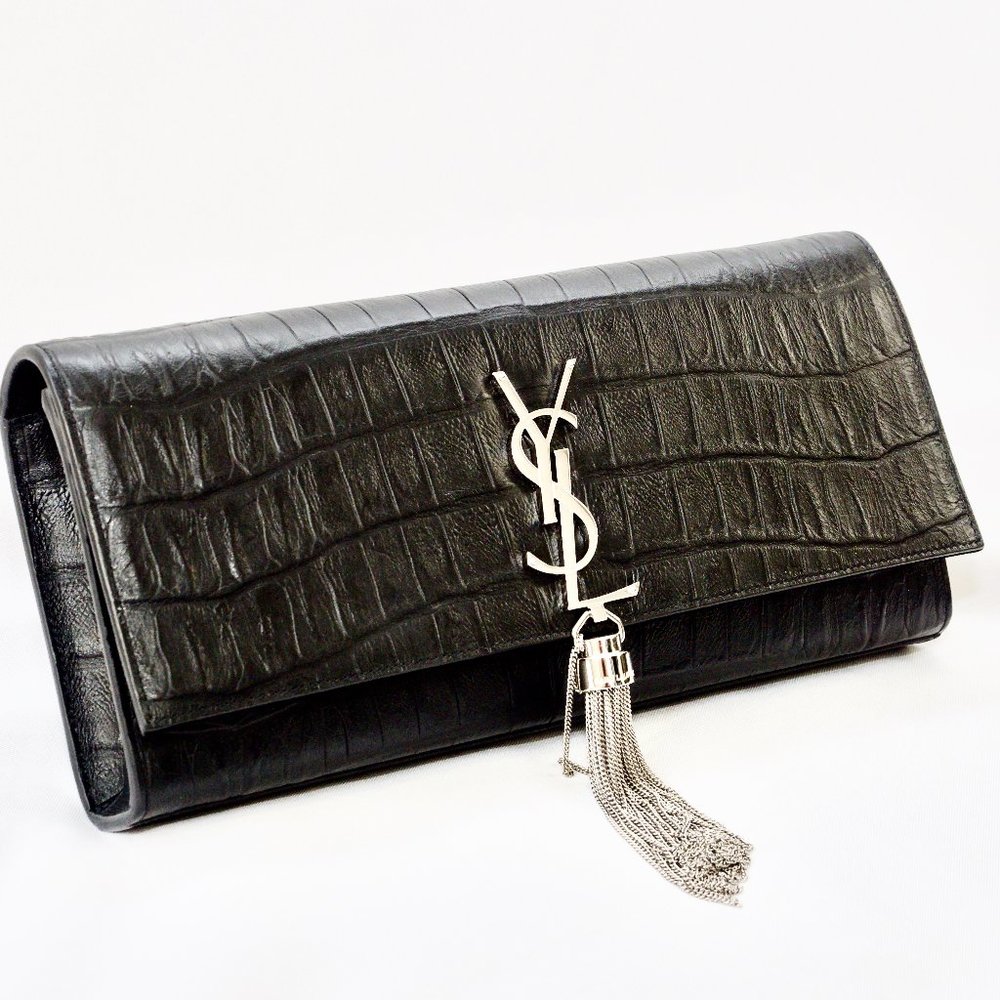 Saint Laurent Cassandra Monogram Tassel Clutch NEW